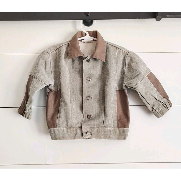 Vintage Kids Unisex Brown Tan Cherokee Denim Jacket Coat Neutral USA Size 2T - Picture 1 of 8